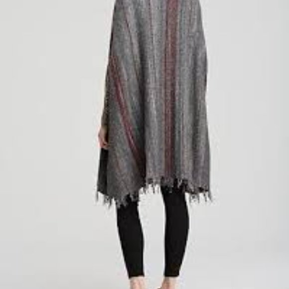 Free People β’ Fringe Boho WOOL Blend Poncho Sweater Duster Wrap Coat M-L - Picture 7 of 12